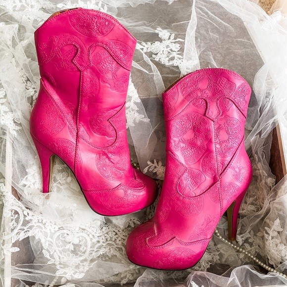 Iron Fist Shoes - Iron Fist Pink Cowboy Boots Heels Dolly Parton